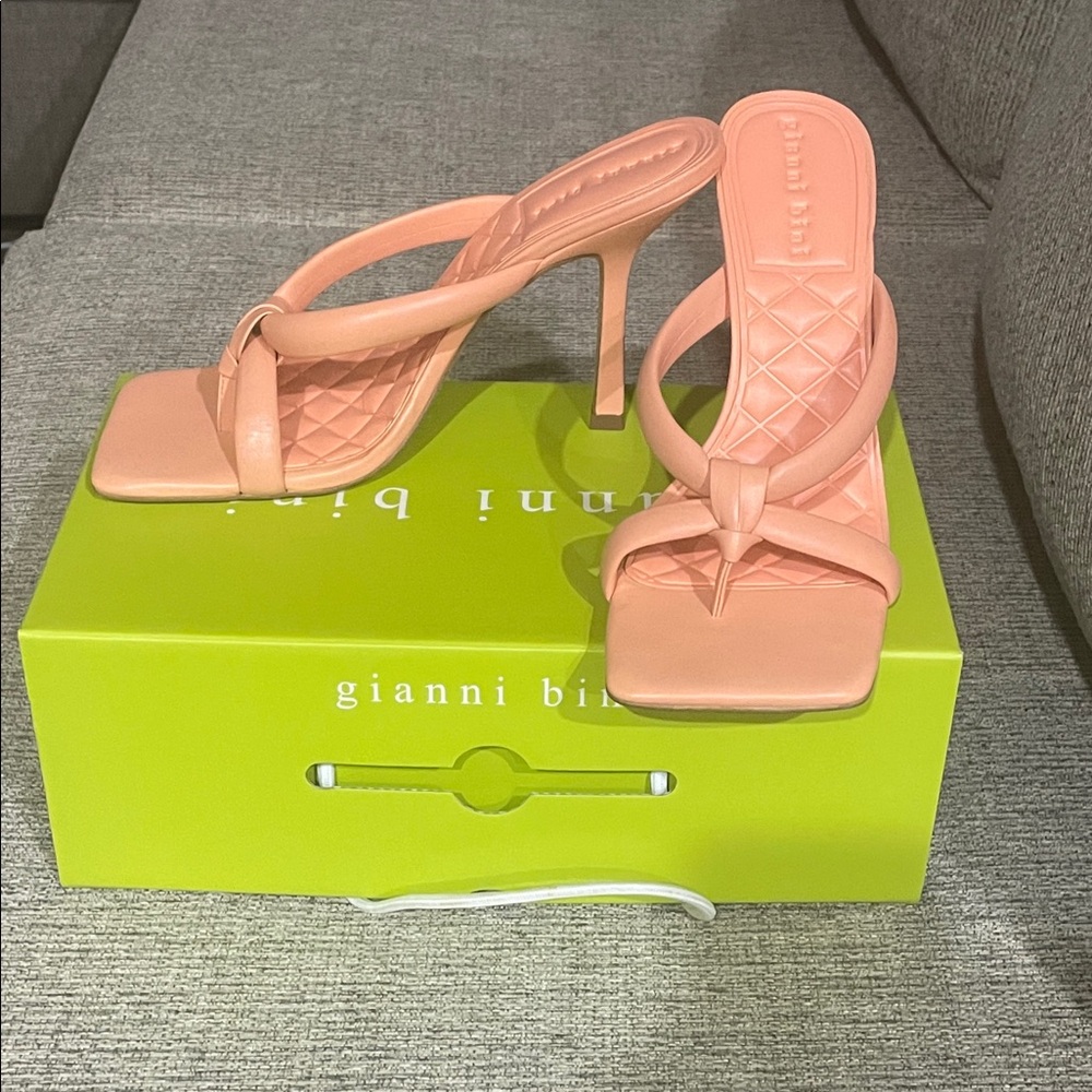 Gianni Bini Peach Pink Knotted Strap Square-Toe Stiletto Sandals